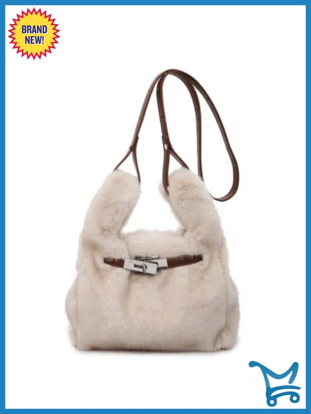 Faux Fur Crossbody Bag with Brown Leather Straps